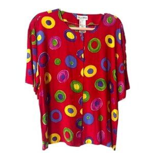 Vintage Della Spiga Colourful Red Circle Artsy Oversized Button Blouse Women 12